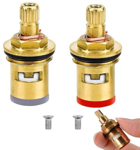 KAEGOUSY 2 Pcs Tap Cartridge Valve Disc Replacement Tap Valves Replacement Brass Ceramic Stem Disc Cartridge Faucet Valve with Screws for Bathroom Kitchen Tap (1/2 Turn)