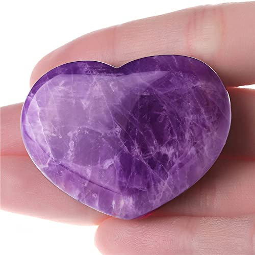 XIANNVXI 45mm Amethyst Herz Große Kristalle Stein Palm Tasche Edelsteine Kristall Steine Meditation Liebe Reiki Energie Balancing Meditation Valentinstag