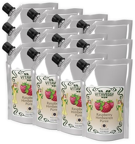VITAVEGGY HIMBEER-FRUCHT-PÜREE 12x 1kg von Food-United raspberry-fruit-puree für Himbeeren-Smoothie-Saft Erdbeer-Himbeer-Sorbet-Cocktail-Shake ohne Aroma- Farb- & Konservierungsmittel (12)