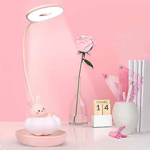 MARZIUS LED-Leselampe mit niedlichem Kaninchen-Design, dimmbar, mit 5 Helligkeitsstufen, für Jungen, Mädchen, Kinder, Teenager (rosa Wolkenhase)