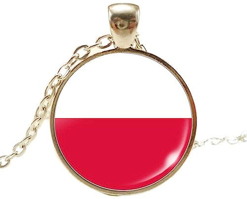 Glaskuppel-Halskette Mit Polen-Flagge, Cabochon-Charm-Schmuck, Minimalistische Halskette, Zierliche Halskette, Weltflagge-Schlüsselbeinkette, Unisex-Patriotischer-Charm-Pullover-Kette, Retro-Anhäng