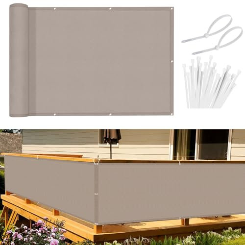Sunnylaxx Balkon Sichtschutz 80x300cm, Taupe Balkonverkleidung Balkonabdeckung Balkonbespannung Blickdichte Windschutz und UV-Schutz mit Kabelbinder