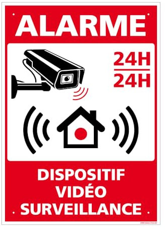 Panneau Alarme, Dispositif Vidéo Surveillance Alu 2 Mm - 150 X 210 Mm Signalisation Rectangulaire Prépercée Avec Kit De Fixation Fabrication Française