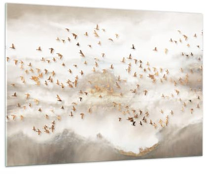 Bilder auf Glas 100x70cm Glasbild Vögel Gold Minimalismus Groß Wanddeko Bild im Glas Schlafzimmer Küche Deko Wandbilder Dekoration Wohnzimmer Modern Wall Decor Wand Kunstdruck Art GAA100x70-5679