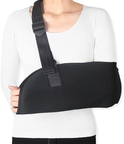 Jortmrd Armschlinge Schulter Rechts Links Einstellbar Armschlaufe Atmungsaktiv Schulterstütze Arm Schulterschlinge für Damen und Herren Gebrochener Arm Ellbogen Handgelenk (L, Schwarz)