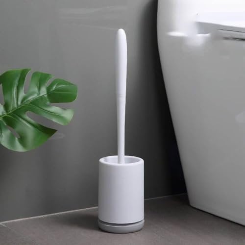 Toilet Brush,Grey Toilet brush, Bathroom Silicone Toilet Brush and Holder, Ecoco Silicone Toilet Cleaning Brush Kit with Soft Bristle Brush (White/Grey base)