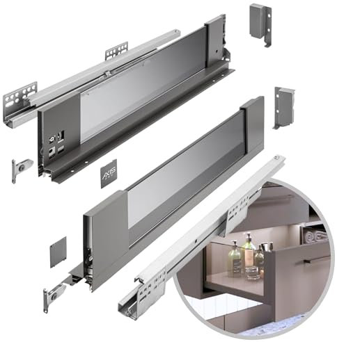 GTV - Schubladensystem AXIS PRO | Schublade mit Glasseiten | Schubkasten | Schubkastensystem | Höhe: 116 mm Länge: 300 mm | Anthrazit mit Rauchglas