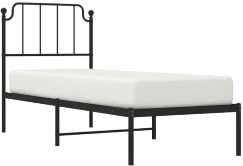 vidaXL Cadre de Lit Métal avec Tête de Lit, Lit Simple avec Sommier à Lattes, Lit Adulte avec Pied, Meuble de Chambre à Coucher, Noir 80x200 cm