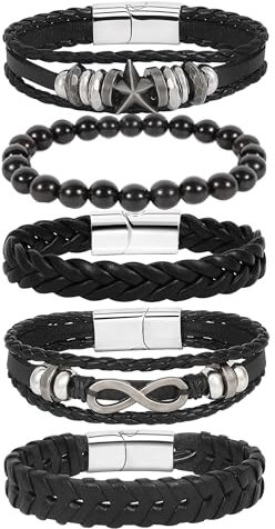 Manfnee Leder armband für Herren Damen Herrenarmband Leder Geflochtene Armbänder Punk Armband