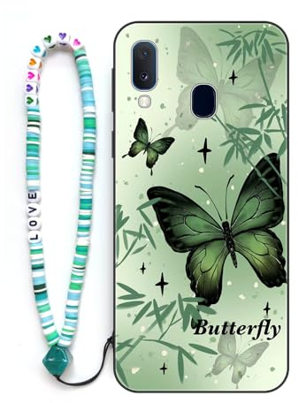 Sinyunron Hülle Kompatibel mit Samsung Galaxy A20e,Handyhülle 2-in-1 Hybrid Set [Stoßfeste TPU Schutzhülle+Gemusterte Rückseite],Handy Schutzschale mit Buntes Schlüsselband,Schmetterling-01