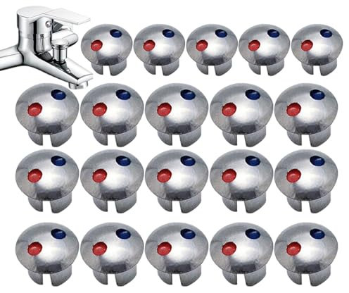 Faucet Indicators, 20 Hot Cold Indicator for Faucets, Hot Cold Signs Buttons for Kitchen Bathroom Sinks, Faucets Replacement Part, Red Blue Label Signs, Faucet Handle Index Buttons
