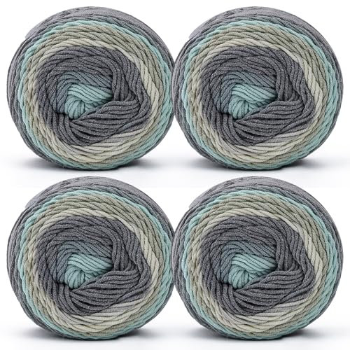 YeyeCyrilze Häkelgarn Baumwolle-Acryl-Mischung 400g (100g x 4) Dickes Garn Weich Farbverlauf Bunte Baumwolle zum Häkeln und Weben für Schal zum Stricken
