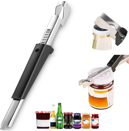 Apriscatole, Apriscatole Manuale 3 in 1 Inossidabile Apriscatole per Artrite consente di Aprire Barattoli Senza Sforzo con Manico Regolabile, per Mani Artritiche Anziani e Mani Deboli