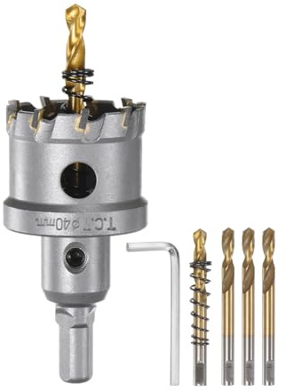 sourcing map Carbide Hole Saw Kit 40mm (1-9/16) Metal Hole Cutter Set with 5pcs Center Drill Bits Springs 1pcs Wrench for Stainless Steel Copper Iron Aluminum