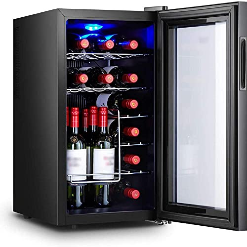 YIHANSS Wine Cooler Freestanding Fridge 18 Bottle Home Bar Wine Cellar Digital Control Glass Door for Red White Champagne or Countertop Mini Refrigerator Wood Shelves-Metal Shelves