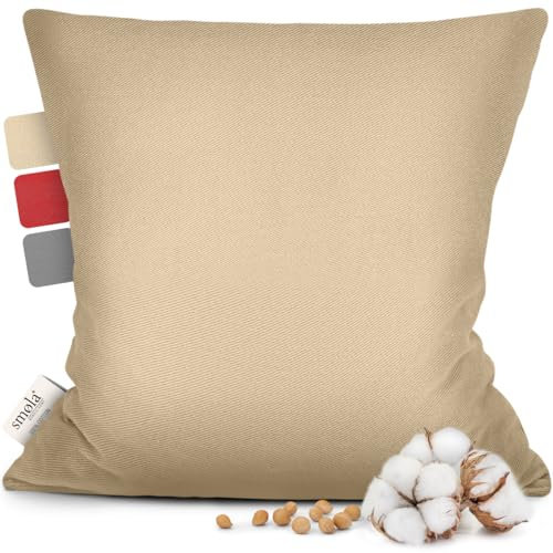 smøla Kirschkernkissen für Mikrowelle, Körnerkissen 24x25cm I Wärmekissen 100% Baumwolle I 750g Kirschkerne I Natürliche Wärmflasche für Kinder & Erwachsene, Sandbeige