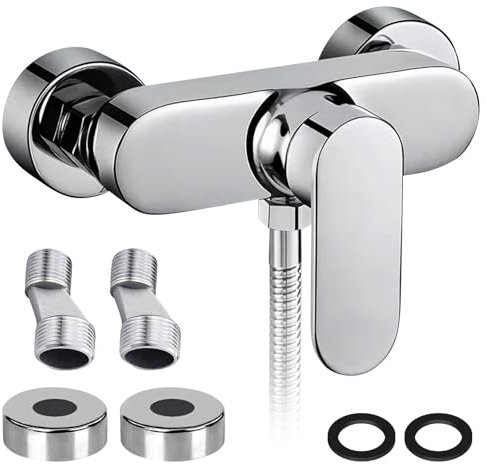 Rubinetto per doccia, miscelatore monocomando, miscelatore doccia, miscelatore monocomando per doccia, vasca da bagno, doccia con valvola in ceramica, per montaggio a parete, cromo, ottone