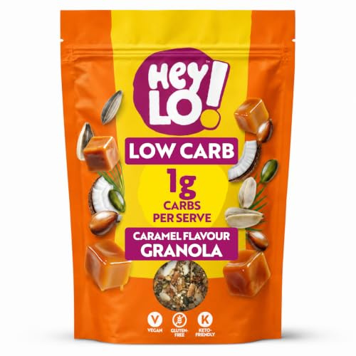 HeyLO Low Carb Keto Granola, Caramel Crunch, 1g Carbs per Serving, 360g | Low Sugar, High Fibre, Blood Sugar Management, Breakfast Cereal, Vegan, Gluten-Free