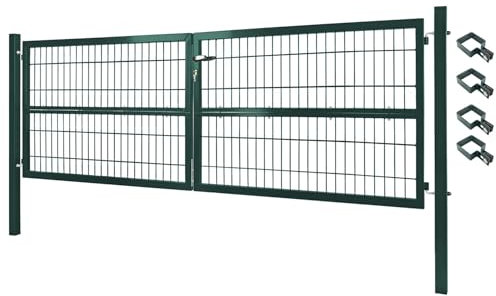V2Aox Gartentor Tor Gartenzaun Zaun 300x100 cm Doppelflügelig Gartentür aus Metall für Stabmattenzaun Abschließbar inkl. Pfosten Grün