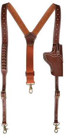 TOURBON Verstellbare Schulterholster Pistolenholster Leder Hosenträger mit Pistolenhalter Munition Bullet Loops