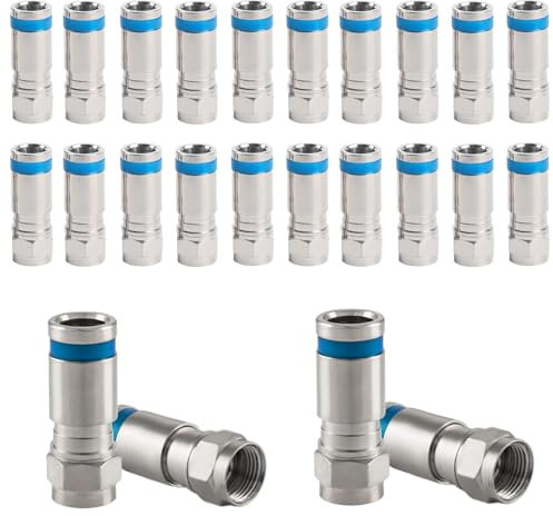 Futuhada 20 Pezzi RG6 F-Tipo Coaxial de Compresión de Alambre Cable, Conector Coaxial Adaptador de Enchufe Conector F de Cobre Resistente al Agua para el Satélite y Televisión por Cable