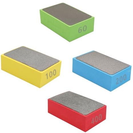 4 Pièces Éponges de Ponçage Diamantés, Blocs de Ponçage, Cale a Poncer Carrelage,Tampons de Polissage à la Main Diamantés, Eponge a Poncer pour Broyage Polissage Granit Verre (60# 100# 200# 400#)