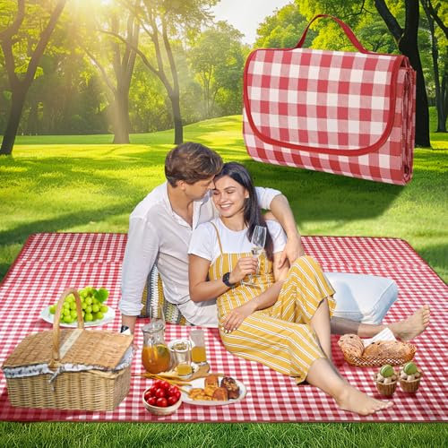SRJEQC Coperta picnic impermeabile 200 * 200cm,Telo per Prato Picnic Rosso,Coperta picnic Portatile con Maniglia,Telo picnic impermeabile è adatta per campeggio,Picnic,Spiaggia, Prato