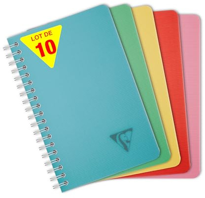 Clairefontaine 327535Cpack - Packung 10x Spiralbücher Linicolor Essence, 11x17 cm, 50 Blatt kariert 90g, Einband aus PP, farbig sortiert, 1 Pack