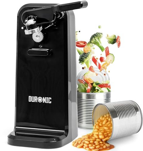 Duronic Electric Tin Can Opener CO40 Automatic Tin Openers with Knife Sharpener & Bottle Opener 50W Magnetic Electrical Can Openers One Touch Canopener for Arthritis Elderly Seniors