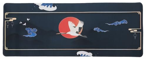 lachineuse Tapis DE Souris XXL - Grues du Japon & Soleil Rouge - Symbolisme Longévité - 800 X 300 X 3 mm - Multicolore - Déco Japon - Antidérapant et Résistant à l'eau - Idée Cadeau Japon Asie