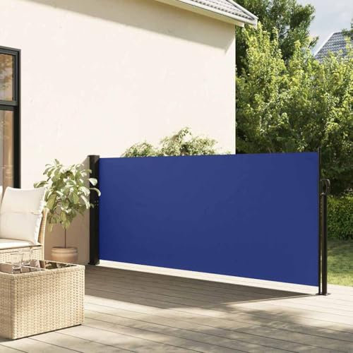 Myheimly Seitenmarkise, Wandmarkise mit PU-Beschichtung, Sichtschutz für Balkon Terrasse Garten, Windschutz Markise, Ausziehbar Polyester Blau,117 x 300 cm