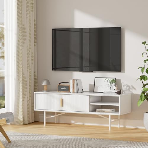 Warmiehomy TV Stand Cabinet,TV Unit with 2 Doors Cabinet Console TV Media Units with Storage for Living Room Bedroom Studyroom,140x40x50cm(White)