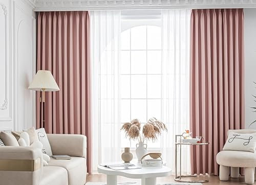 Epinki Fenstervorhänge Wohnzimmer Ösenschal 2 Stück, Vorhänge für Zimmer Einfarbig Vorhänge mit Motiv aus Stoff Dekoschal Fensterschal für Schlafzimmer Rose H274 x B137 cm