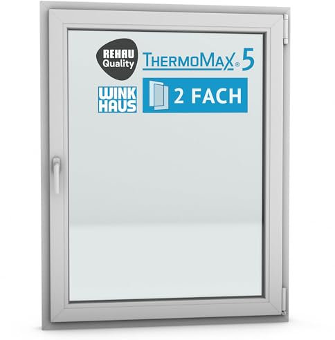 ThermoMax 5 Classic Kunststoff-Fenster, Uw-Wert 1,3, BxH: 105x135cm / 1050x1350mm, DIN rechts (Griff links), mit 2-fach Wärme-Isolier-Verglasung, Winkhaus Sicherheitssystem & Rehau Profil