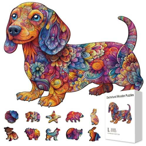 GLOBLELAND 200 Stück Dackel Puzzle Aus Holz Zum Lernen Für Kleinkinder 11.34x11.22Zoll Bunte Mandala Hunde Puzzles Aus Holz Feiertags Und Geburtstagsgeschenke Für Erwachsener