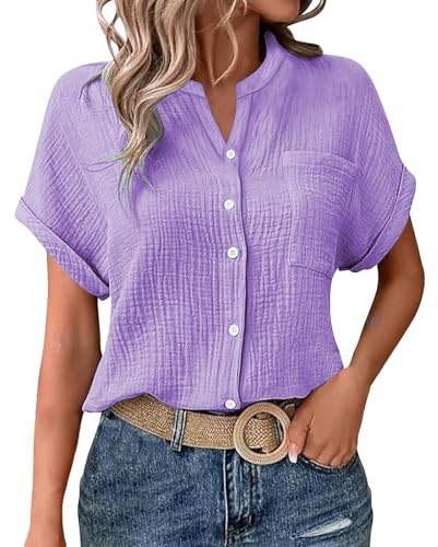 uxxnjfg Camicia Donna Estiva Cotone Lino Manica Corta Firmate Estiva Magliette Scollo a V Blusa Casual Abbigliamento Top Eleganti Maglia