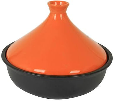 XIUCAI Tajín Marroquí para 1-3 Personas, Olla Artesanal de Cerámica con Tapa, Resistente al Calor y Retiene Humedad, para Cocina o Restaurante,Naranja