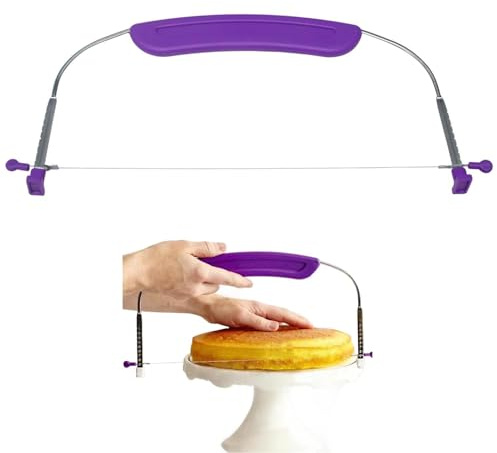 Taglierina per torte, affettatrice per torte, livellatore per torte, regolabile, con fili in acciaio inossidabile e manico viola, per accessori da cucina, utensili da cucina, taglierina, affettatrice