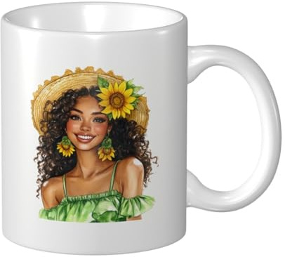 Tazza in ceramica con donna nera con cappello di paglia, elegante tazza da caffè Tee Drinkware tazza per acqua per casa ufficio 325 ml