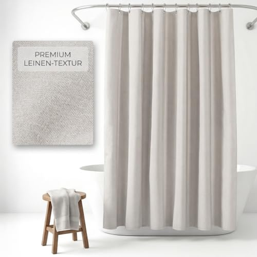 NESTN® Duschvorhang 180x200cm Grau – 230 GSM Leinen Wasserdicht Waschbar | 230 GSM Stoff – kein Kleben am Körper, 100% wasserdicht, 12 Metallösen mit Kugellager, maschinenwaschbar