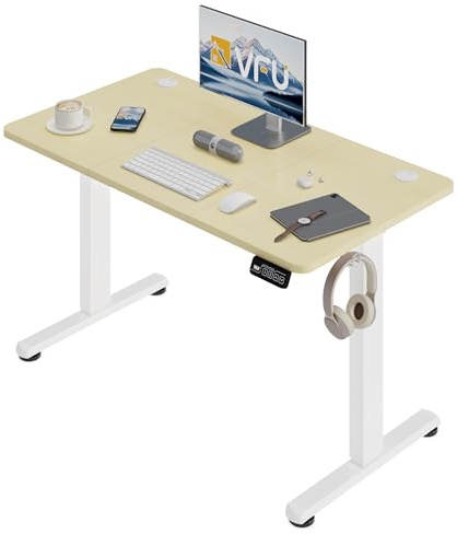 VFU Höhenverstellbarer Schreibtisch mit Speichertasten, 120 x 60 cm | 73–118 cm stufenlos verstellbar, Schreibtisch elektrisch mit Haken, Einfache Montage Stehpult, Computertisch für Homeoffice