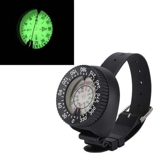 BuyWeek Bussola per Immersione Subacquea da Polso 70 x 65 x 38 mm, 5 ATM | Bussola da sub con doppia lettura, quadrante luminoso, cinturino da polso per immersioni, snorkeling ed esplorazione outdoor