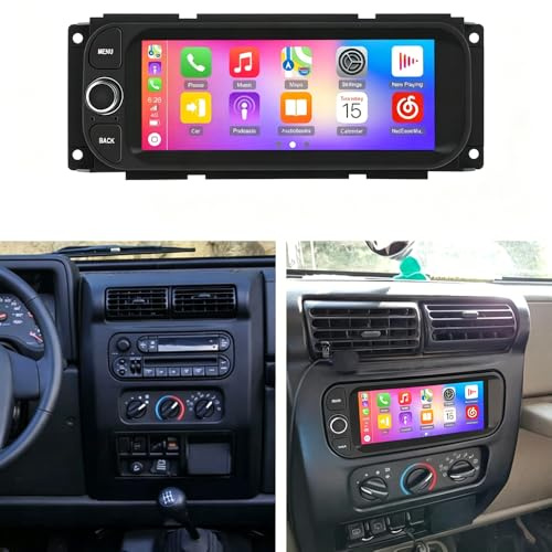 Android 14 Autoradio 2 Din pour Jeep Wrangler 2003-2006, 6.86 inch Touchscreen Car Radio avec Bluetooth Support Wireless Carplay GPS Navi Android caméra de recul Mirror Link 2+32G