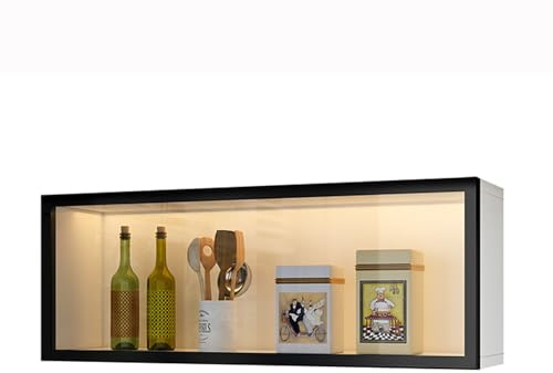 Glasvitrine zur Wandmontage, einfache bohrfreie Installation mit Türen, Regalen und Licht für Küche Esszimmer Aufbewahrung