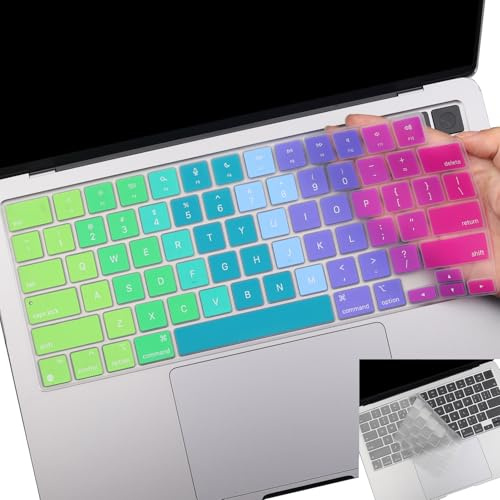 2 Pack Keyboard Cover for 2025-2023 MacBook Pro 14 16 M5 M4 M3 M2 M1 Pro/Max & MacBook Air 13 15 M4 M3 M2,Ultra Thin Keyboard Skin for MacBook Pro 14.2 16.2 / MacBook Air 13.6 15.3 US-Rainbow