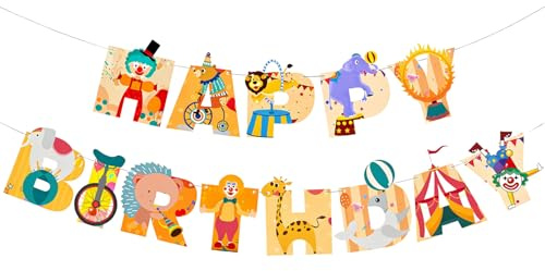 Ovanda Zirkus Happy Birthday Girlande, Karneval Party geburtstag Banner, Fasching Deko Set, Kinder Geburtstag Deko, Zirkus Geburtstagsgirlande für Baby Shower, 1. Geburtstag Deko