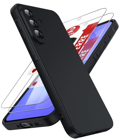 LeYi Silicona Liquida Funda para Samsung Galaxy A37/A 37 5G, Negro | Ultra Slim Carcasa con 2pcs Cristal Templado, Capa Suave Movil Protector Case Forro Microfibra Antiarañazos Cover