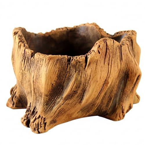 Jardinière en bois rustique pour plantes succulentes, décor en bois flotté en ciment avec finition bronze – Petit pot de fleurs vintage pour la maison, le bureau, le jardin intérieur et extérieur