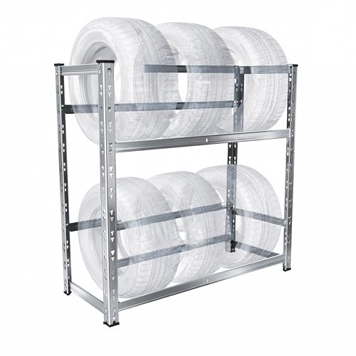 Relaxdays Reifenregal für 4–6 Räder, HBT: 100 x 85 x 35 cm, 150 kg je Ebene, Räderregal, Stecksystem, Stahl, Silber