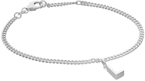 trendor Mädchen-Armband mit Buchstabe L 925 Silber Rhodiniert 21590-L | diamantiertes Flachpanzerband, eleganter Armschmuck für junge Damen,